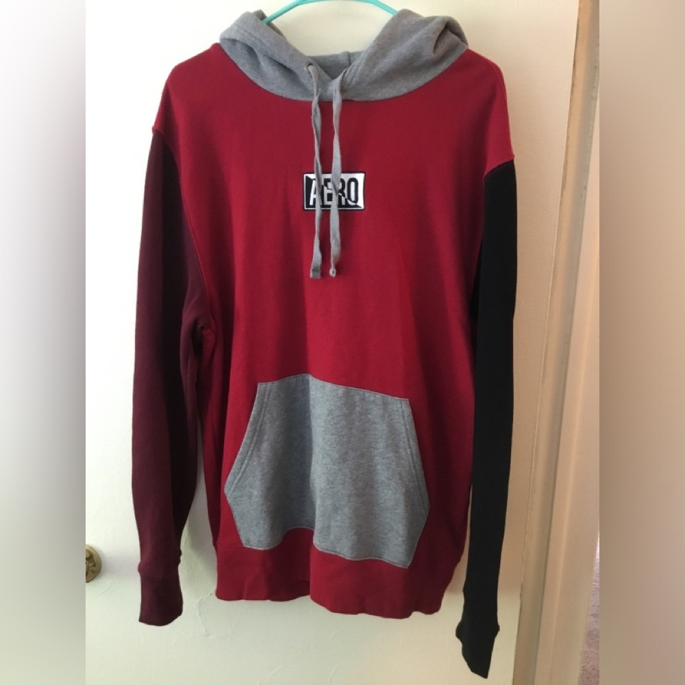 Aeropostale Red Pullover Hoodie with Gray Hood & Pocket